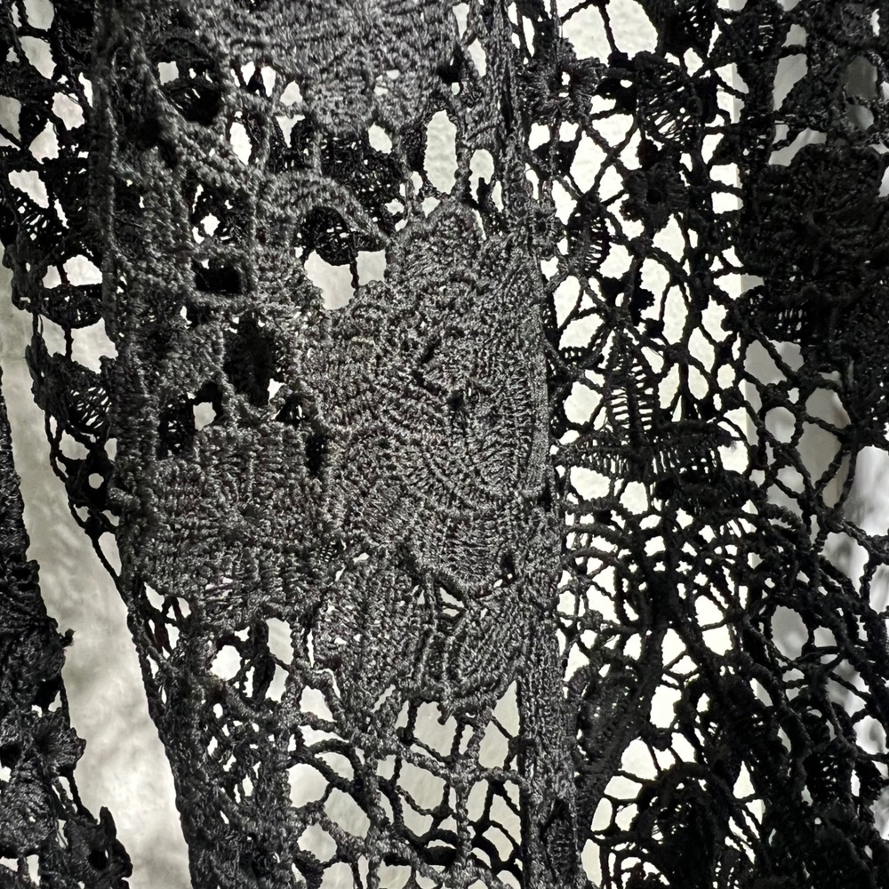 Crochet Grunge Lace Top Black Floral Sheer Bell Sleeve M Dark Fairy Whimsigoth - Picture 11 of 13